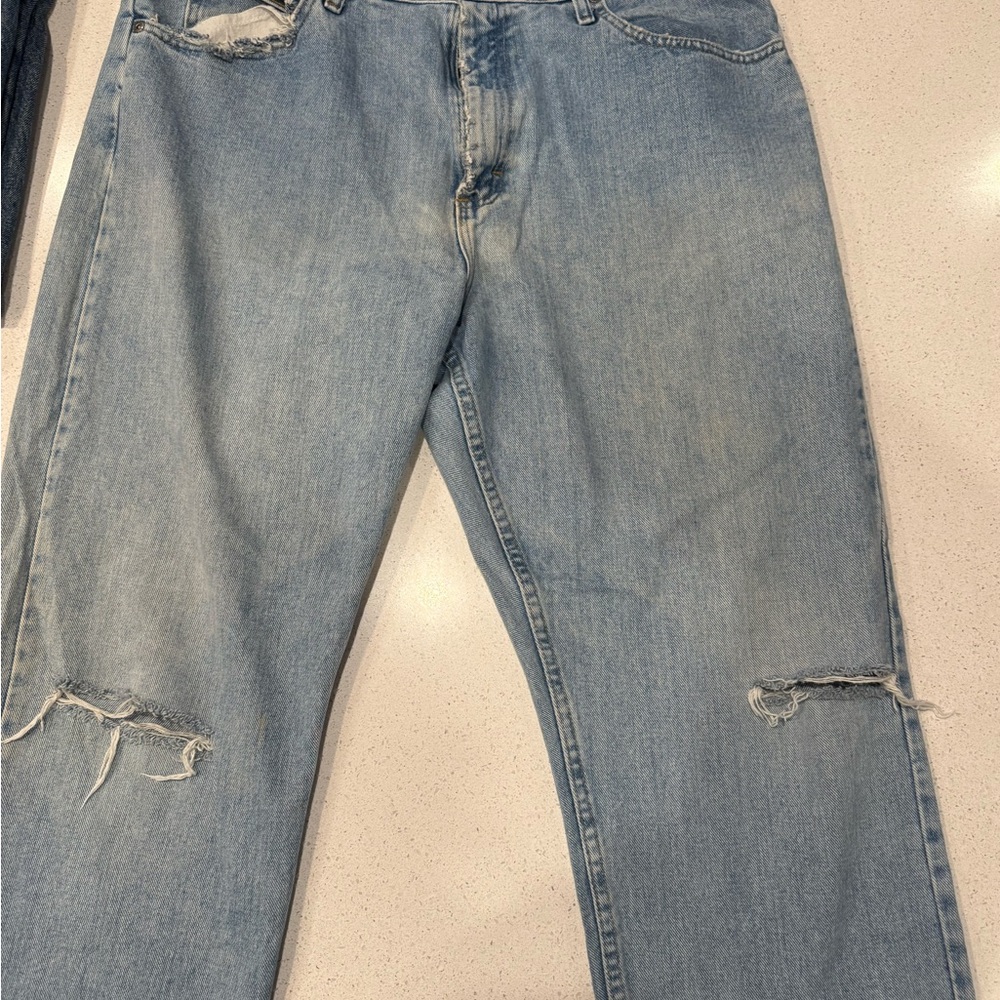 Wrangler Blue Relaxed Fit Jeans with Distressed Details
